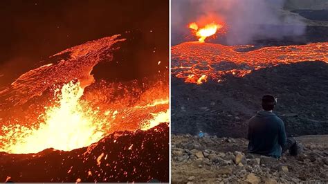 Watch Drone camera taken close to boiling lava horrifying sight in footage Drone Video खलत