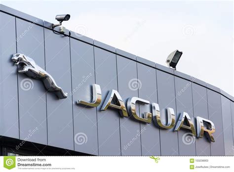 Jaguar Car Manufacturer Company Logo in Front of Dealership Editorial