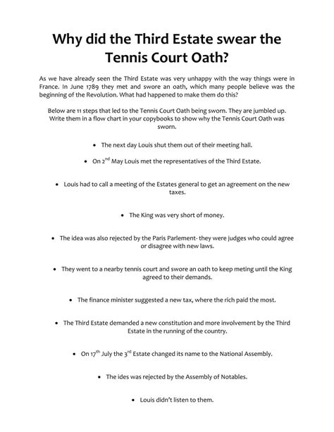 Third Estate Tennis Court Oath Ks3 Worksheet Flow Chart Task