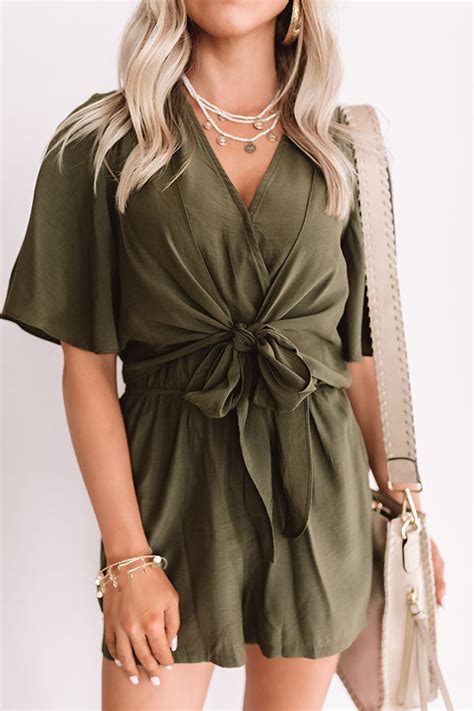 Knot In A Million Years Romper In Army Green • Impressions Online Boutique