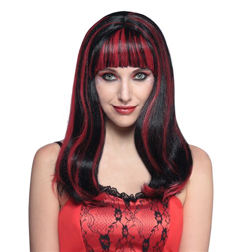 Way To Celebrate Halloween Adult Gothic Black Wig With Red Stripes
