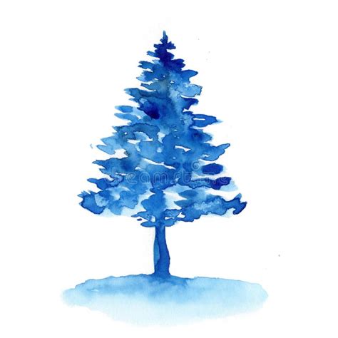 Watercolor Winter Snow Forest And Blue Background Hand Painting
