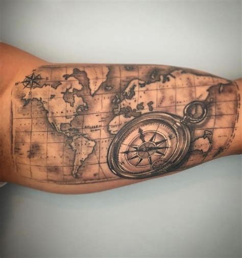 Compass And Map Tattoo For Men