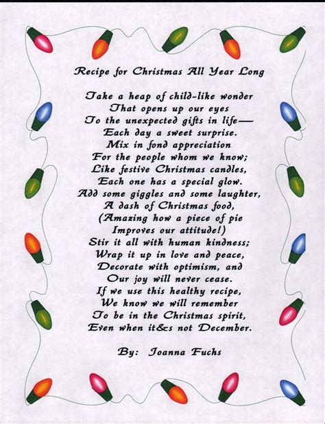 Poem Recipe For Christmas All Year Long Christmas Poems Christmas