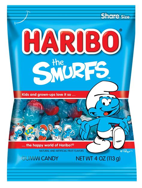 Haribo Gummi Candy Smurfs 4 Oz Bag Pack Of 12 Gummy