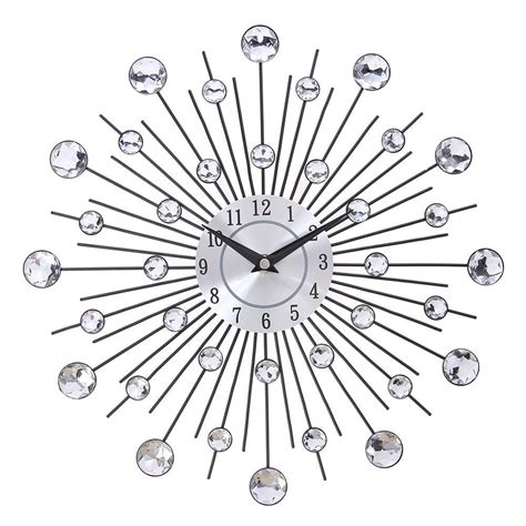 Cheap 33cm Vintage Metal Crystal Sunburst Wall Clock Luxury Diamond