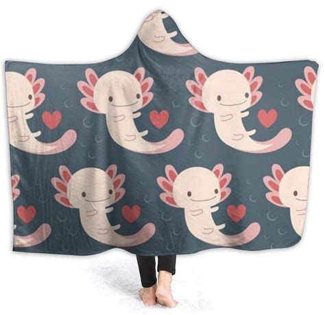 Zyzrose Hooded Blanket 3d Axolotls Hearts And Bubbles Print