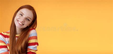 Tender Lively Cheerful Smiling Redhead European Girl 20s Tilting Head