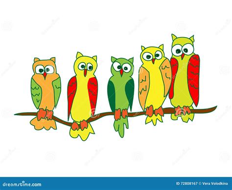 Owls On A Branch Stock Vector Illustration Of Element 72808167