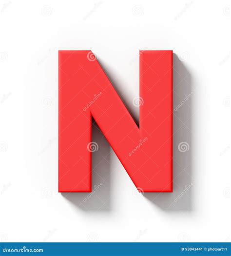 Letter N 3d Red Isolated On White With Shadow Orthogonal Projection