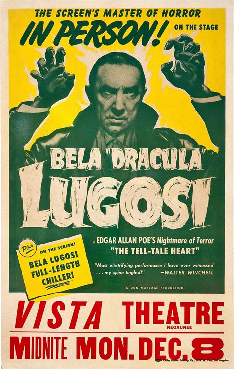 Bela Dracula Lugosi In Person Vista Theatre Poster Classic Movie