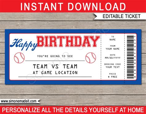 Baseball Game Ticket Birthday T Surprise Ticket To A Etsy