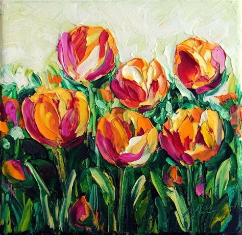 Tulip Flower Still Life Original Oil Painting Abstract Floral Palette