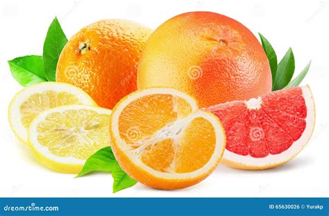 Mix Of Citrus Fruits Isolated On The White Background Stock Photo