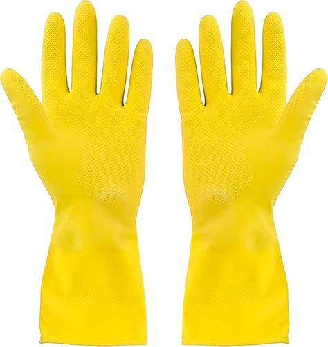 𝟑 𝐏𝐚𝐢𝐫𝐬 𝐌𝐞𝐝𝐢𝐮𝐦 Size Cleaning 𝐆𝐥𝐨𝐯𝐞𝐬 Yellow Rubber Flock Lining Household Cleaning Washing