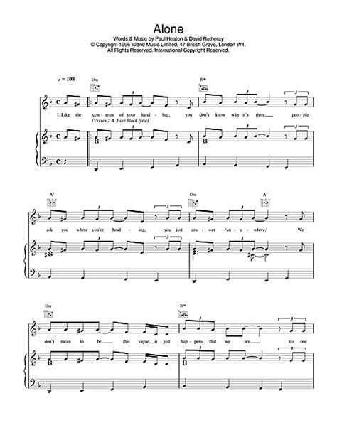The Beautiful South Alone Sheet Music Pdf Notes Chords Rock Score