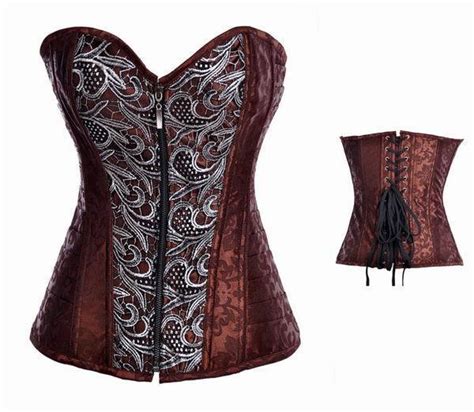 Brown Brocade Corset Steampunk Corset With Silver Pattern For Women 3s3186 Full Steel Bone