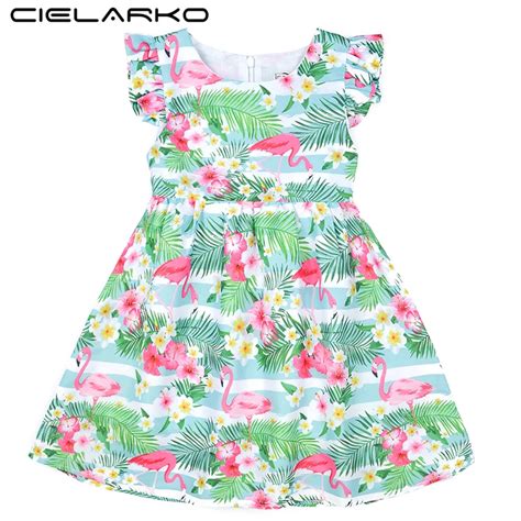 Cielarko Girls Casual Dress Cartoon Mouse Flamingos Print Baby Dresses
