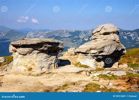 Babele Geomorphologic Rocky Structures In Bucegi Mountains Stock