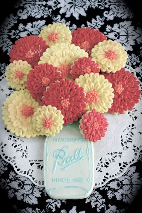 Zinnia cookies from Cookies with Character | Flower cookies, Mason jar cookies, Sugar cookies ...
