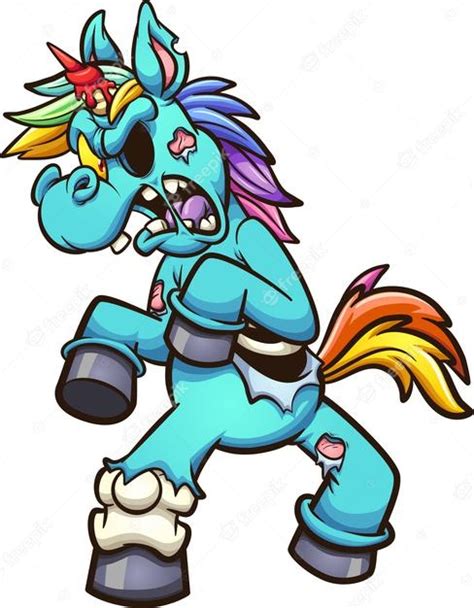 Premium Vector | Zombie unicorn walking angry with bloody horn.