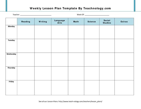 Weekly Calander Lesson Plan Template