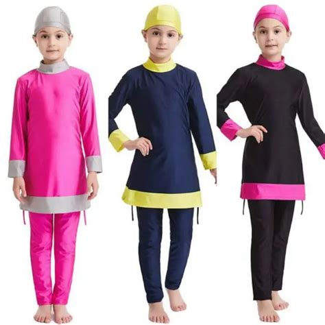 Girls Kids Muslim Modest Swimsuit Burkini Islamic Full Cover Swimwear