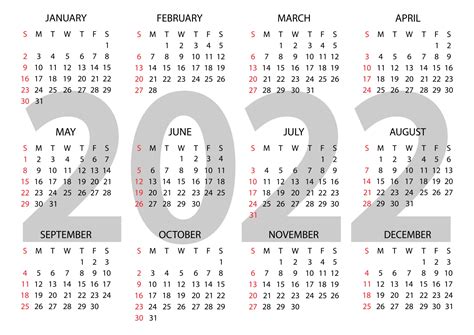 Calendario 2022 Año La Semana Comienza El Domingo Plantilla De