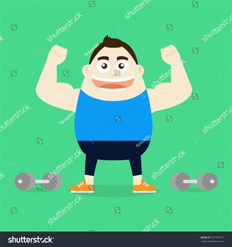 Illustration Fat Man Very Strong Gymnasium Stock Vector Royalty Free