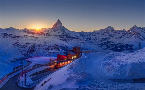 Switzerland Alps Mountains Sky Sunset Winter Wallpaper Travel