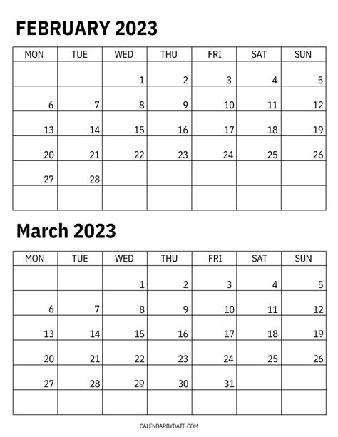 January February And March 2023 Calendar Calendar Options February
