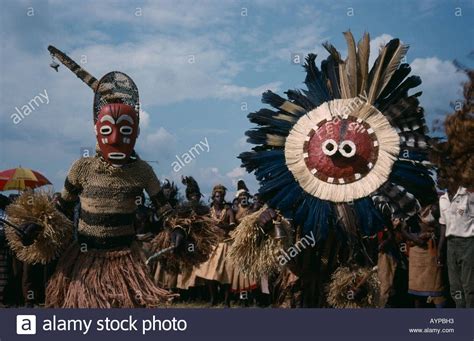 Stock Photo Congo Central Africa Bapende Tribe Masked Dancers At