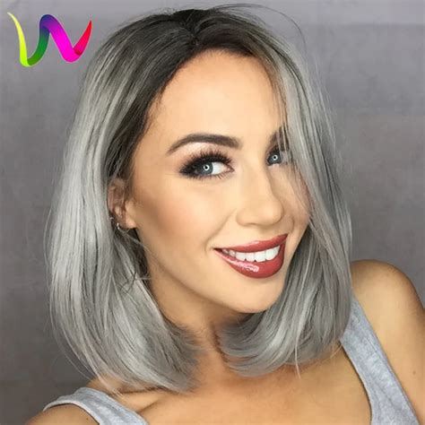 Grey Synthetic Lace Front Wig Glueless Lace Wigs Ombre Blacksilver