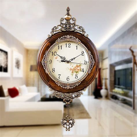European Antique Si Wooden Wall Clocks Pendulum Decor Silent Quartz