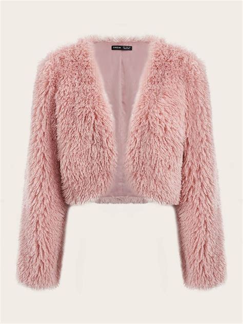 Shein Open Front Fuzzy Coat In 2023 Fuzzy Coat Coat Coral Sweater