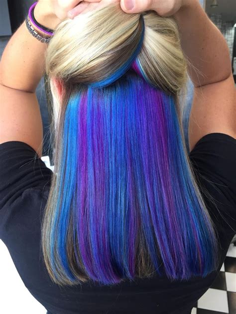 Peekaboo Blue Purple Purple Blonde Hair Hidden Hair Color Hair Color Underneath