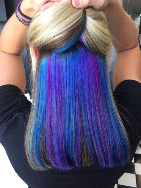 peekaboo blue purple purple blonde hair hidden hair color hair color underneath