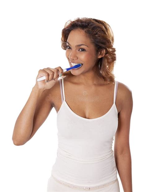 Beautiful Young Woman Brushing Her Teeth Stock Image Image Of Black Latin 30511003