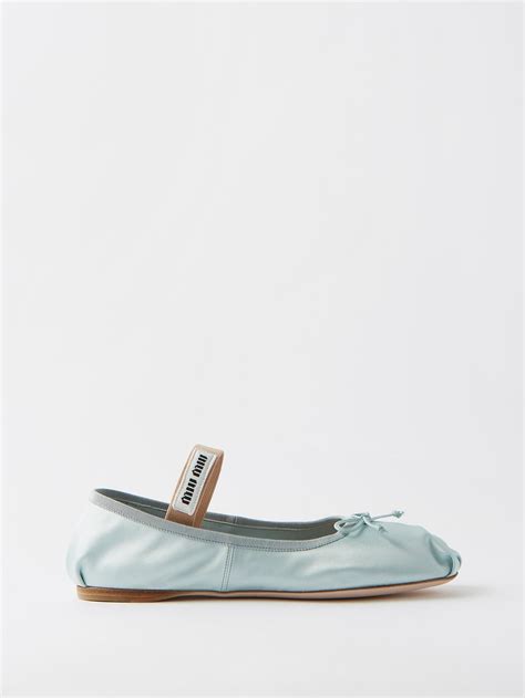 Blue Logo Strap Satin Ballet Flats Miu Miu Matchesfashion Uk