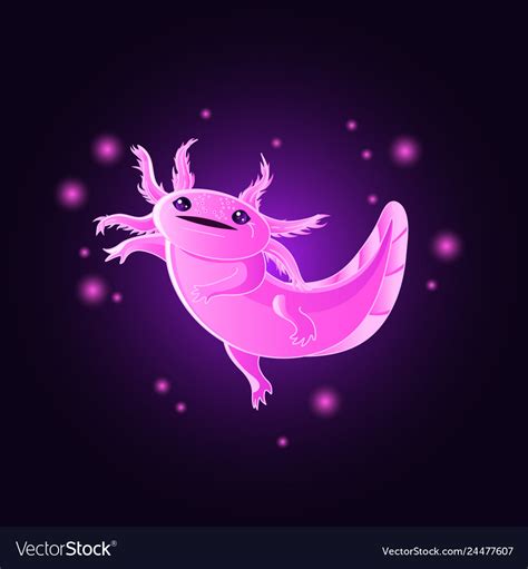 Cute Kawaii Glowing Pink Axolotl Royalty Free Vector Image