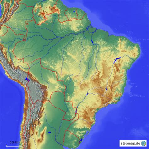 Minute per kopfball in führung. StepMap - Brasilien Topographie Physisch - Landkarte für ...