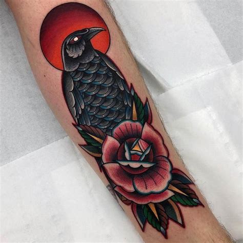 Traditional Raven Tattoo | Raven tattoo, Traditional tattoo forearm