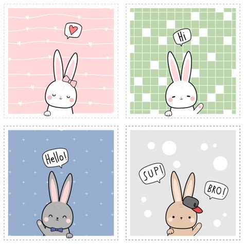 Cute Adorable Rabbit Bunny Cartoon Doodle Card Cute Bunny Cartoon