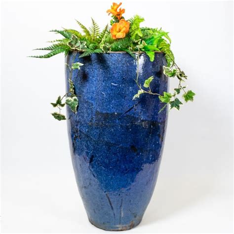 Ceramic Distressed Blue Tall Planter H72cm £8999 Blue Planter Tall