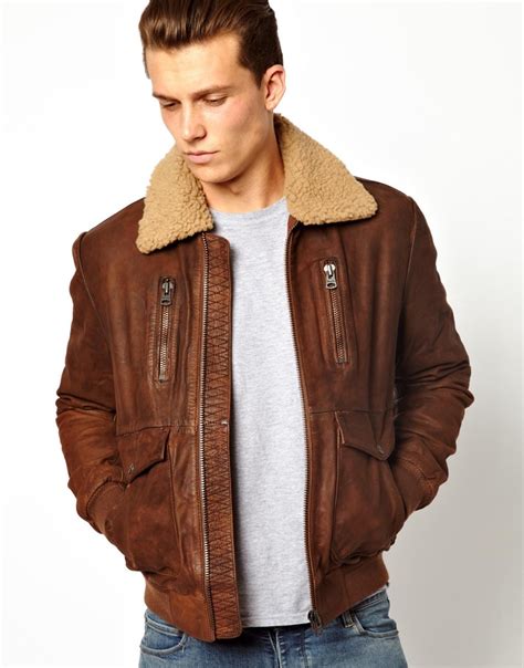 Lyst Wrangler Leather Jacket Sherpa Collar In Brown For Men