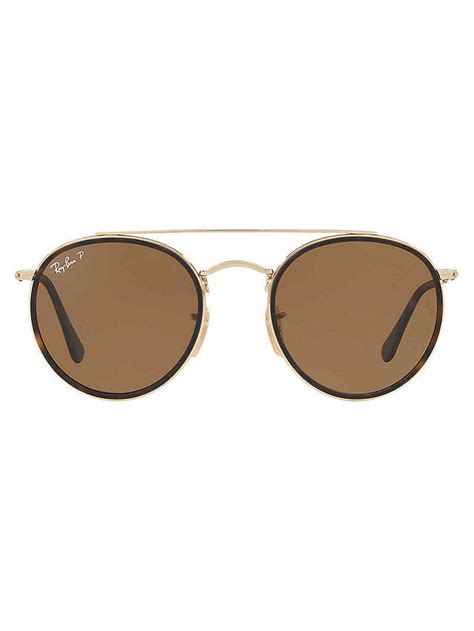 ray ban rb3647n polarised double bridge round sunglasses tortoise brown at john lewis and partners