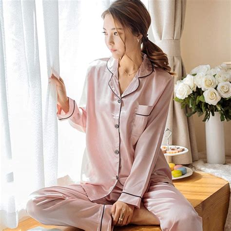 qprer ensemble de pyjamas en satin de soie pour femmes printemps et automne ensemble de pyjamas