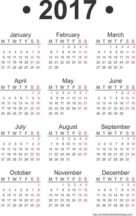 2017 Calendar Free Xmas