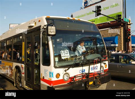 ILLINOIS Chicago CTA bus at stop public transportation bicycle rack on