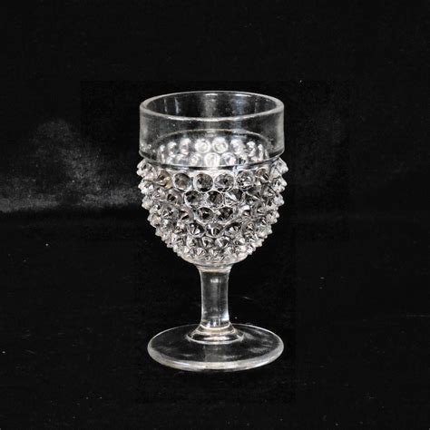 Antique Pressed Glass Wine Goblet In The Hobnail Pattern